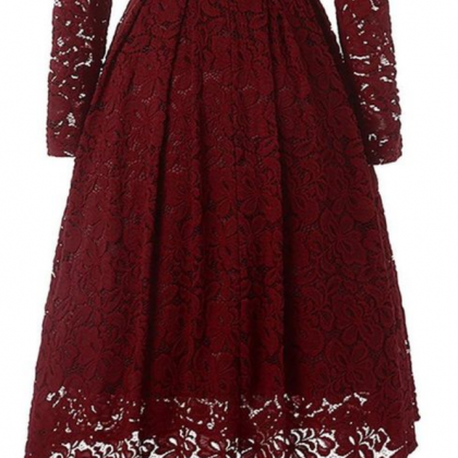 Burgundy A-line Lace Homecoming Dress With Long..