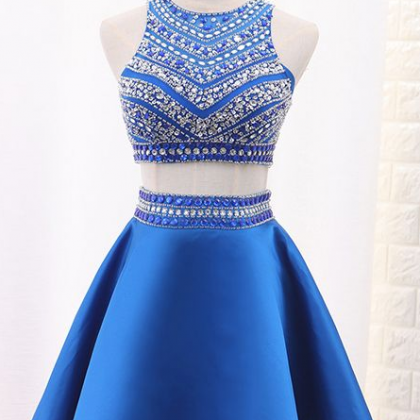 A-line Satin Beads Homecoming Dresses,short Prom..