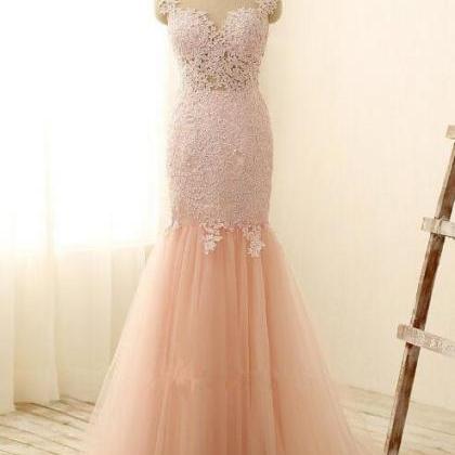 Fitted Mermaid Prom Dress,Pink Appl..