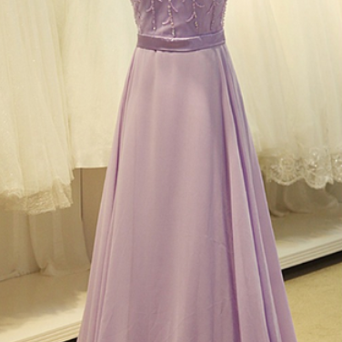 Cap Sleeve Light Purple Long Chiffon Prom Dress, A..