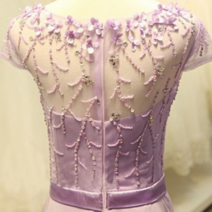 Cap Sleeve Light Purple Long Chiffon Prom Dress, A..