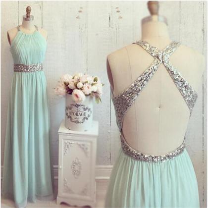 Halter Mint Green Prom Dress, Backl..
