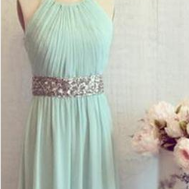 Halter Mint Green Prom Dress, Backl..