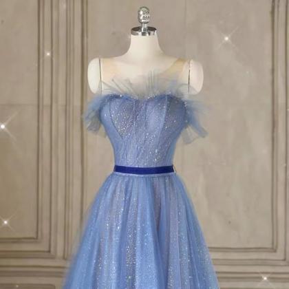 Blue party dress,sleeveless prom dr..