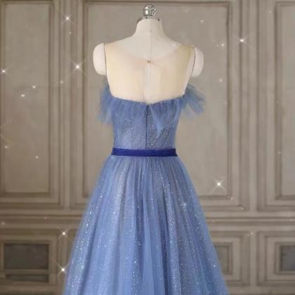 Blue party dress,sleeveless prom dr..