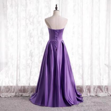 Satin prom dress ,purple evening dr..