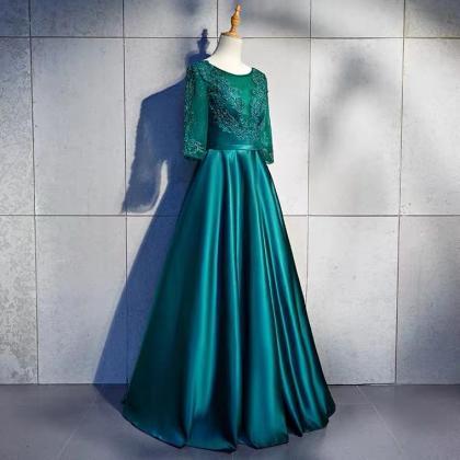 Green party dress,o-neck formal pro..