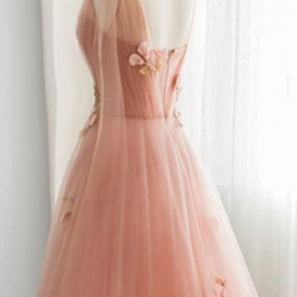 A-line Tulle Long Prom Dress, Simple V Neck Tulle..