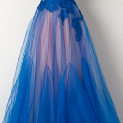 Lovely A-line Tulle Strapless Long Prom Dress, A-Line Tulle Formal Party Dress main image 1