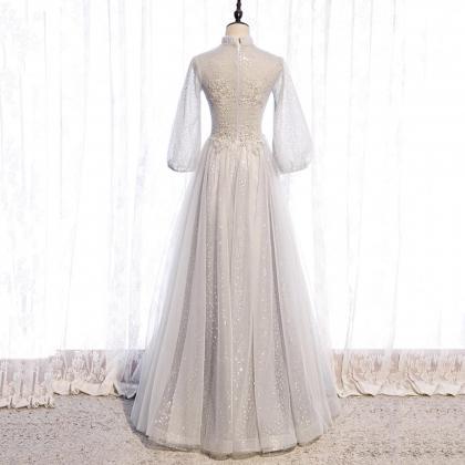 Elegant A Line Lace Sequins Formal Prom Dress,..