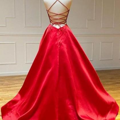 Formal V-neck Sleeveless A-line Satin Evening Prom Dresses Online, OLP967