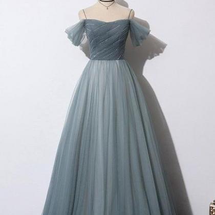 A Line Sweetheart Tulle Yarn Prom Dress with Beadings LBQ0221
