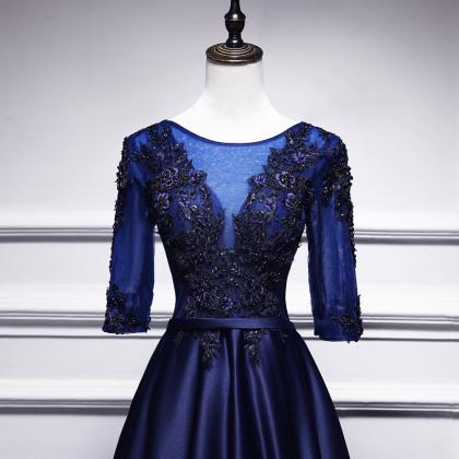 Elegant Satin With Lace Short Sleeves Formal Prom..