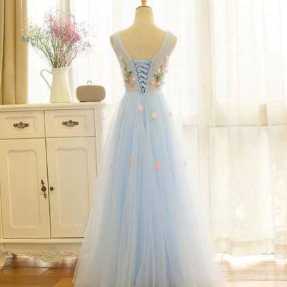 Elegant V-neckline Floral Lace Tulle Formal Prom..