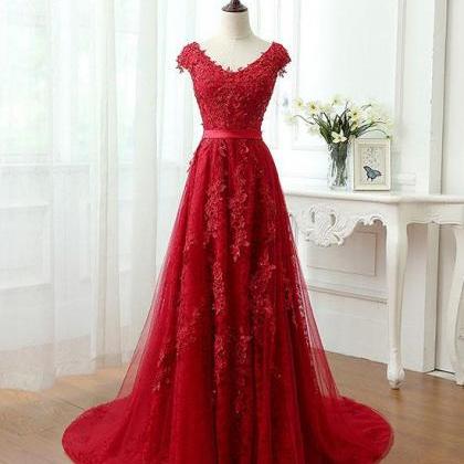 Elegant Tulle Applique A-line Formal Prom Dress,..