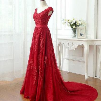 Elegant Tulle Applique A-line Formal Prom Dress,..