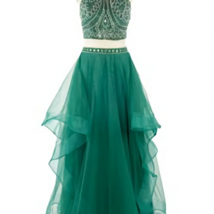 Elegant Two Piece A-line Tulle Formal Prom Dress,..