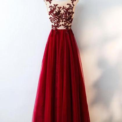 Elegant A-line Round Neck Tulle Formal Prom Dress,..