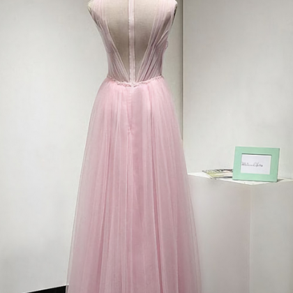Elegant A-line Scoop Neck Tulle Formal Prom Dress,..