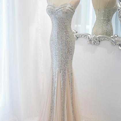 Elegant Sequins Mermaid Straps Formal Prom Dress,..