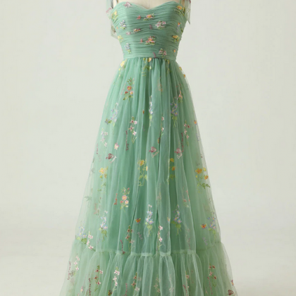 Elegant A-line Straps Tulle Formal Prom Dress,..