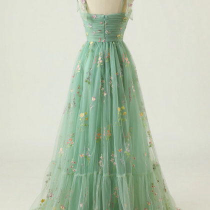 Elegant A-line Straps Tulle Formal Prom Dress,..