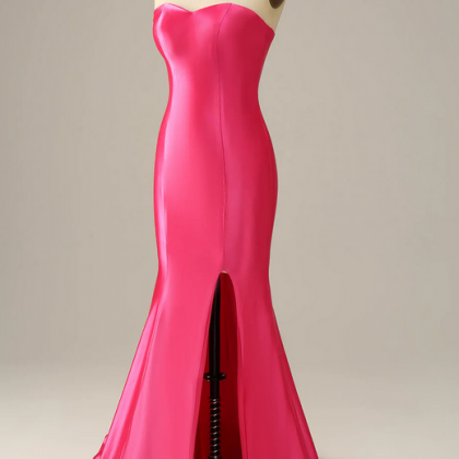 Elegant Simple Mermaid Satin Formal Prom Dress, Beautiful Long Prom ...