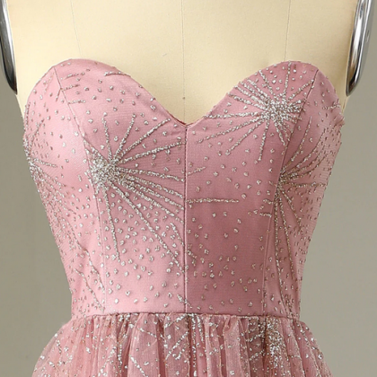 Formal Gown Sweetheart Sleeveless A-line Tulle Long Evening Prom Dresses Online, OLP657