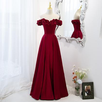 Elegant A-line Satin Beaded Formal Prom Dress,..