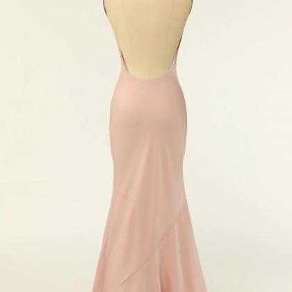 Simple Grey Halter Long Bridesmaid Dress with Slit main image 0