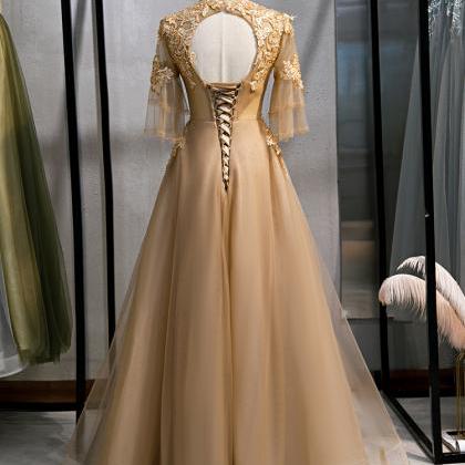 Glamorous Long A-line Beading Sleeveless Tulle Sweetheart Prom Dresses with Lace
