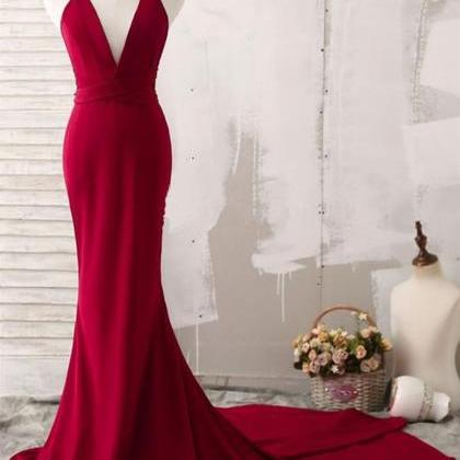 Beauty V Neck Evening Party Dress, Satin Prom Dresses main image 1