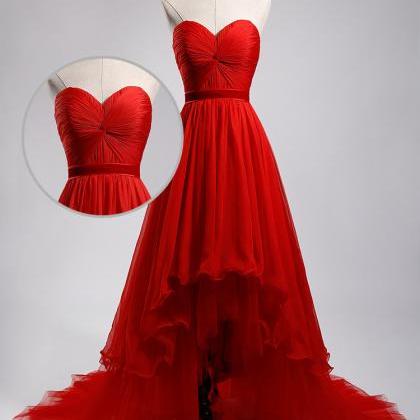 Elegant Strapless Sweetheart Ruched High-low Tulle..