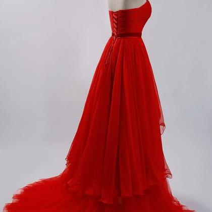 Elegant Strapless Sweetheart Ruched High-low Tulle..