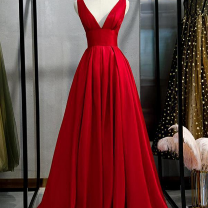 Elegant Simple V Neck A-line Satin Evening Dress..