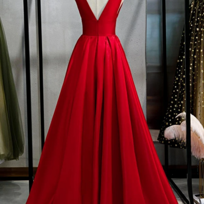 Elegant Simple V Neck A-line Satin Evening Dress..