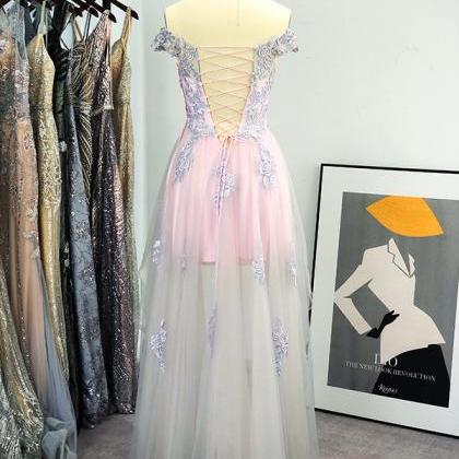 One Shoulder Red A-line Appliques Tulle Formal Evening Gown main image 0