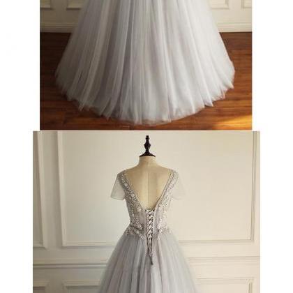 A-line V-neckline Long Tulle Dresses Mint Green