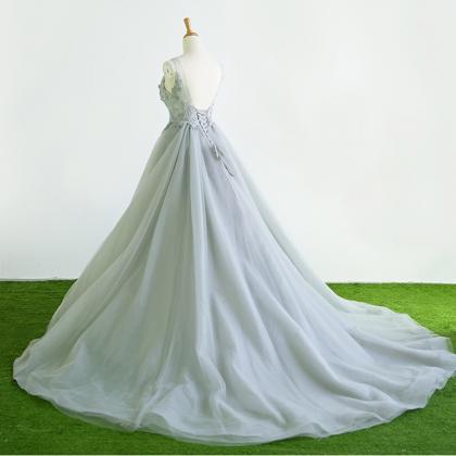 Elegant Tulle Appliques A Line Formal Prom Dress,..