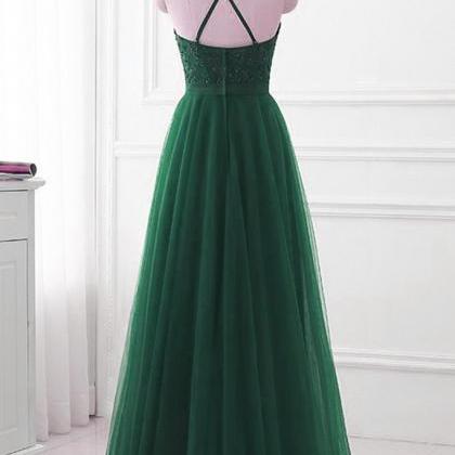 Elegant A-line Tulle Cross Back Formal Prom Dress,..