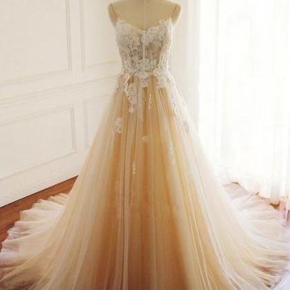 Elegant A-line Appliques Tulle Formal Prom Dress,..