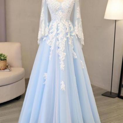 Elegant A-line Long Sleeves Tulle With Lace Formal..