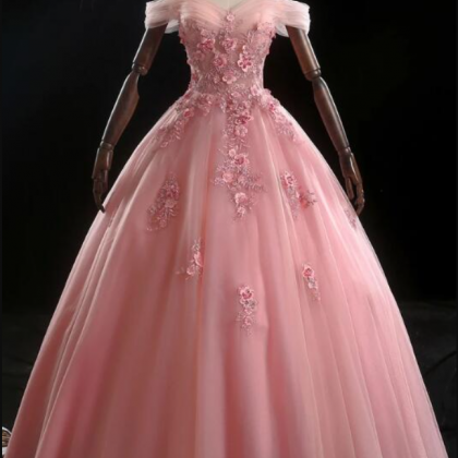 Prom Dresses,heart Neck Pink Tulle Spaghetti..