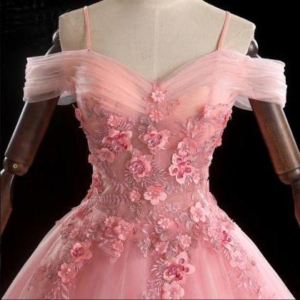 Prom Dresses,heart Neck Pink Tulle Spaghetti..