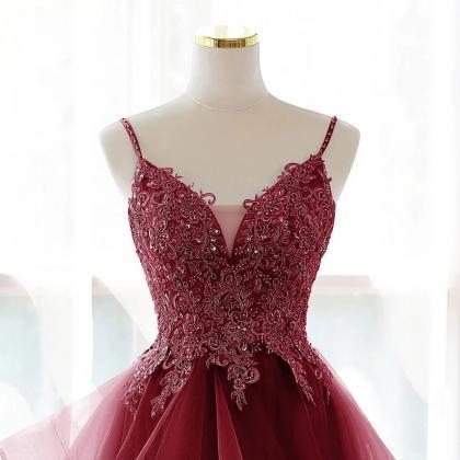 Prom Dresses,burgundy Tulle Prom Dresses Princess..