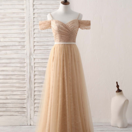 Prom Dresses,champagne Tulle Long Bridesmaid..