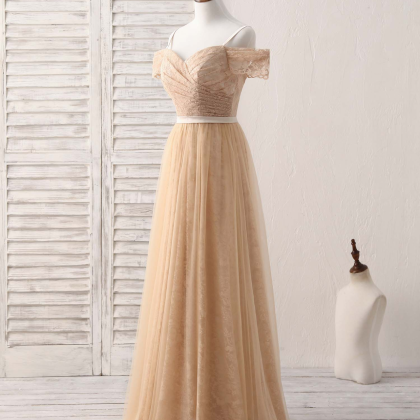 Prom Dresses,champagne Tulle Long Bridesmaid..