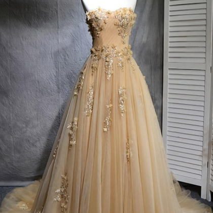 Prom Dresses,champagne Tulle Long Prom Dress,..
