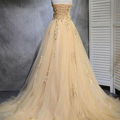 Prom Dresses,champagne Tulle Long Prom Dress,..