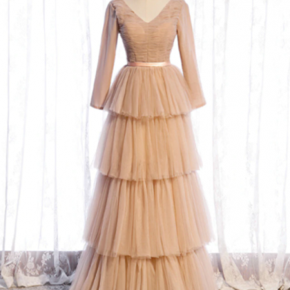 Prom Dresses,long Sleeve V-neck Cake Dress,..